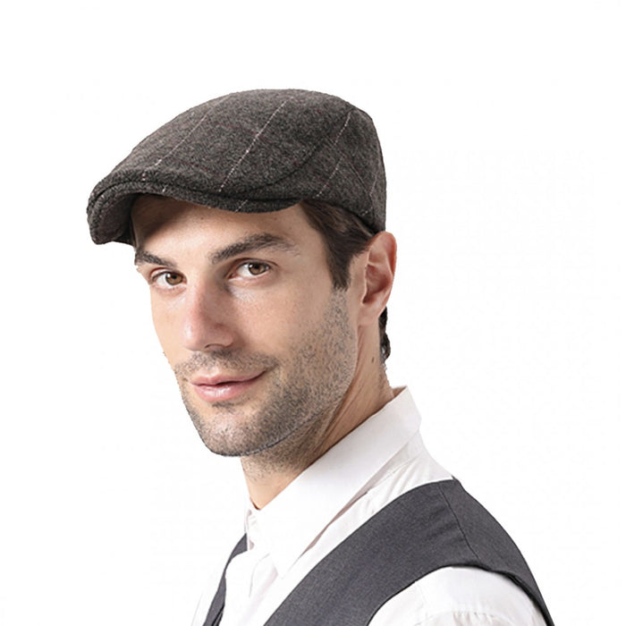 Cap-1 – Men's Newsboy Baker Boy Herringbone Flat Cap Hat – Brown