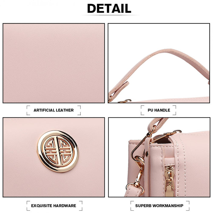 PU Leather Dual Zipped Handbag – Pink