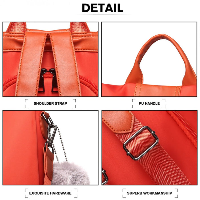 Two Way Backpack Shoulder Bag with Pom Pendant – Orange