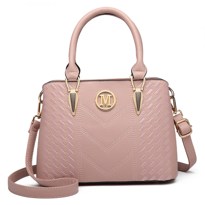 PU Leather Weave Effect Shoulder Bag – Pink