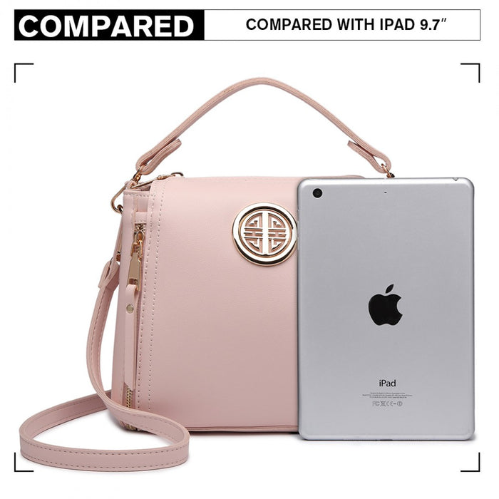PU Leather Dual Zipped Handbag – Pink