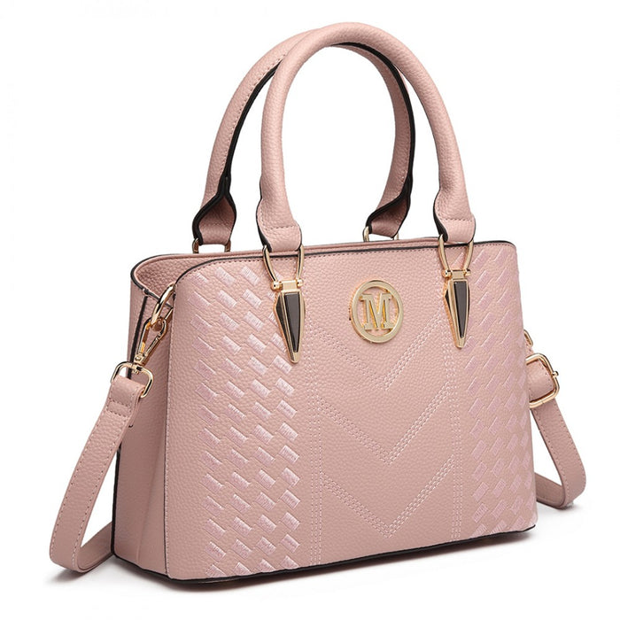 PU Leather Weave Effect Shoulder Bag – Pink
