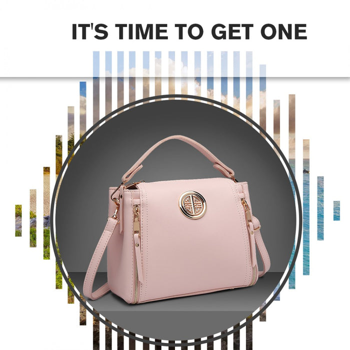PU Leather Dual Zipped Handbag – Pink