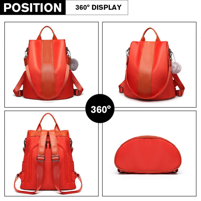 Two Way Backpack Shoulder Bag with Pom Pendant – Orange