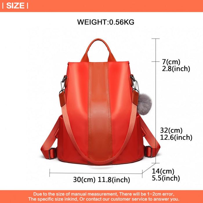 Two Way Backpack Shoulder Bag with Pom Pendant – Orange