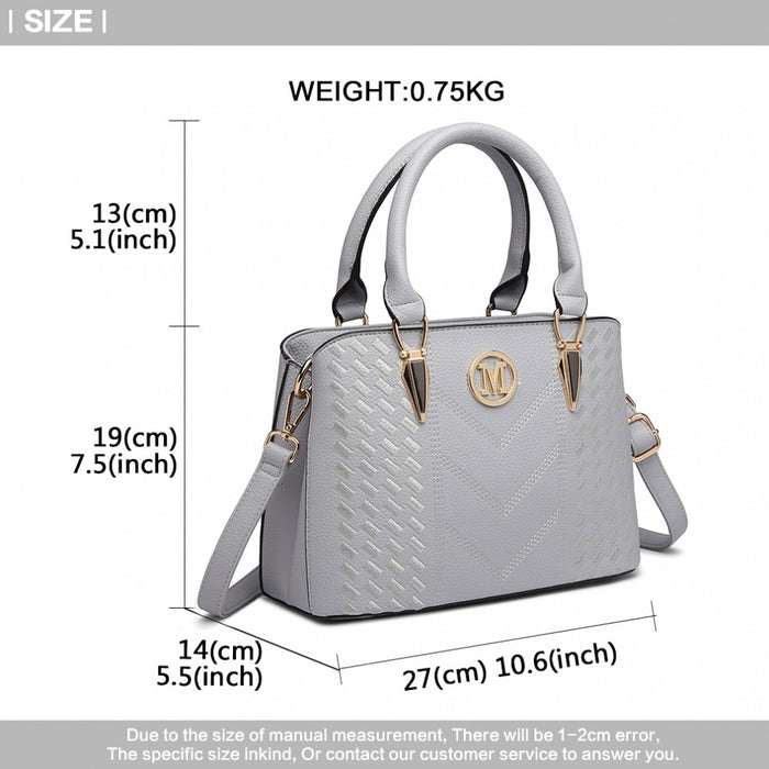 PU Leather Weave Effect Shoulder Bag – Light Grey