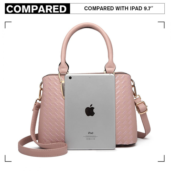 PU Leather Weave Effect Shoulder Bag – Pink