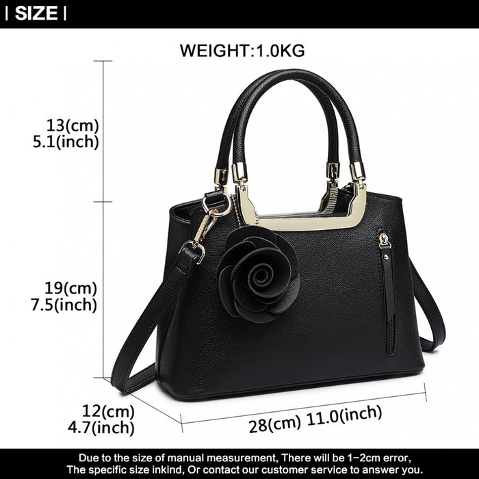 PU Leather Rose Hanging Ornament Handbag – Black