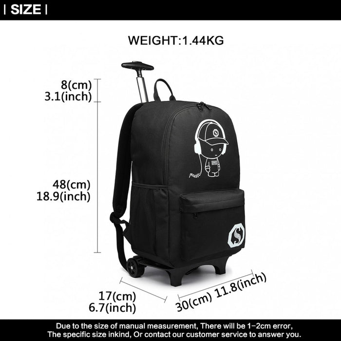 Glow-in-the-Dark Trolley Backpack – Black