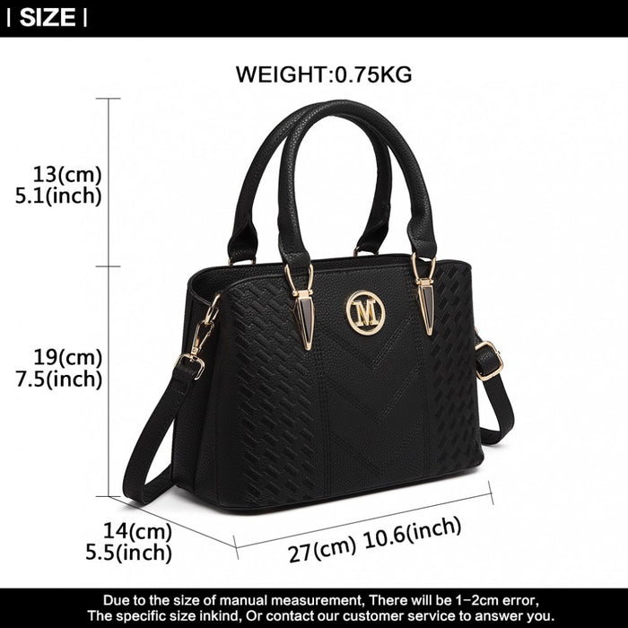PU Leather Weave Effect Shoulder Bag – Black