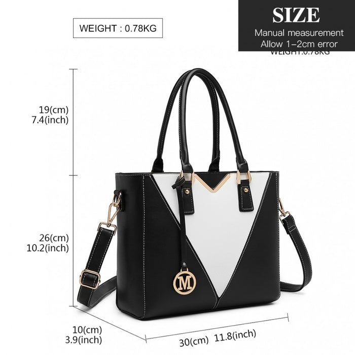 PU Leather V-Shape Shoulder Handbag – Black