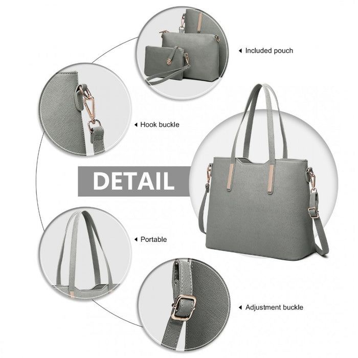 3-Piece Tote Shoulder Bag and Clutch – Dark Grey