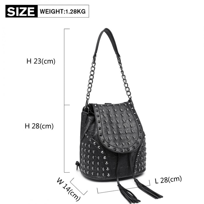 Skull Studded Backpack Shoulder Bag – Black