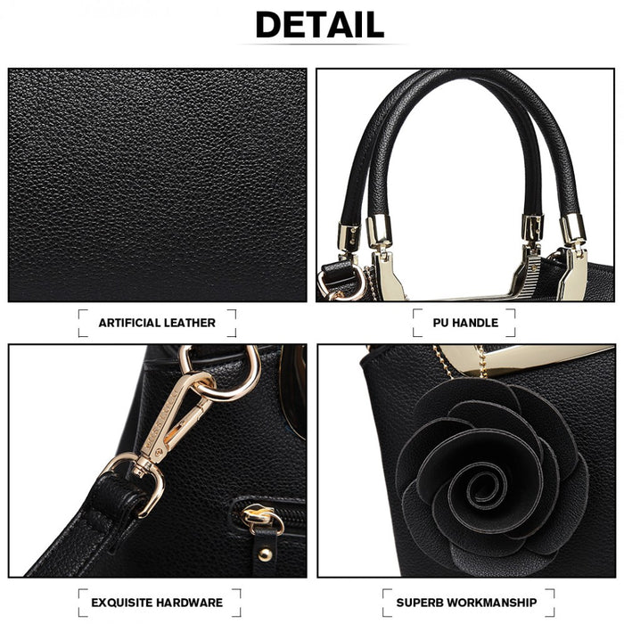 PU Leather Rose Hanging Ornament Handbag – Black