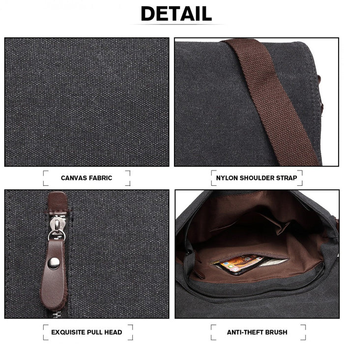 RFID-Blocking Retro Style Canvas Crossbody Messenger Bag – Black