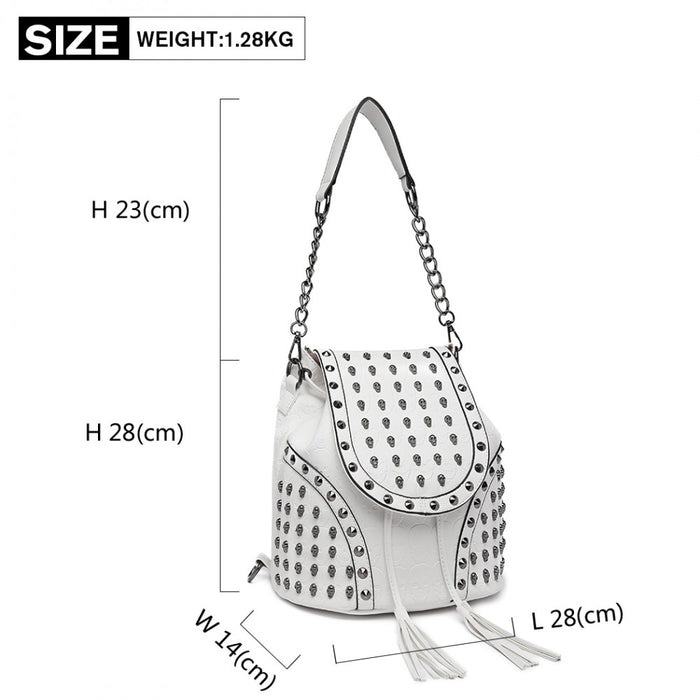 Skull Studded Backpack Shoulder Bag – Beige
