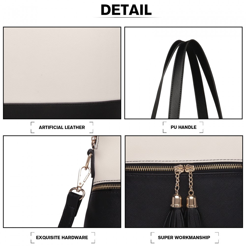 3-Piece PU Leather Tote Bag Set – Black and Beige