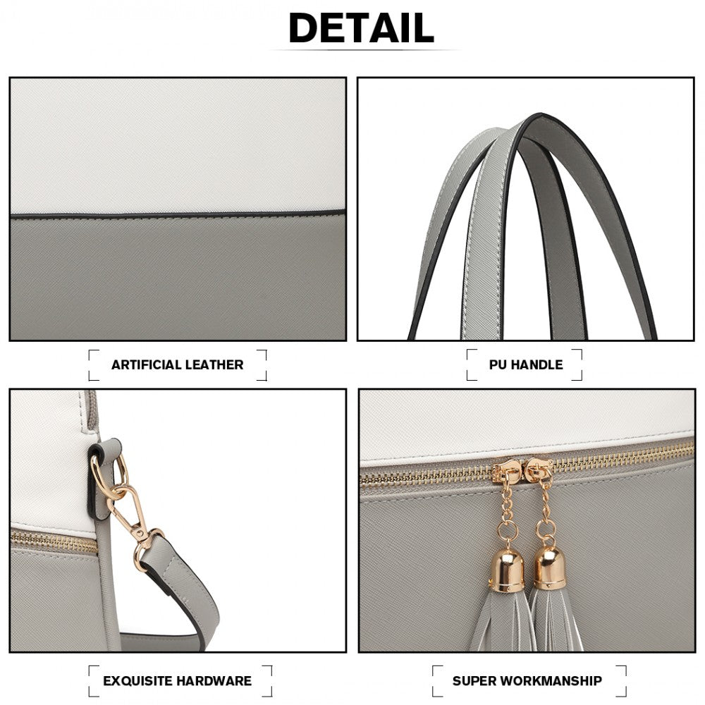 3-Piece PU Leather Tote Bag Set – Grey and White