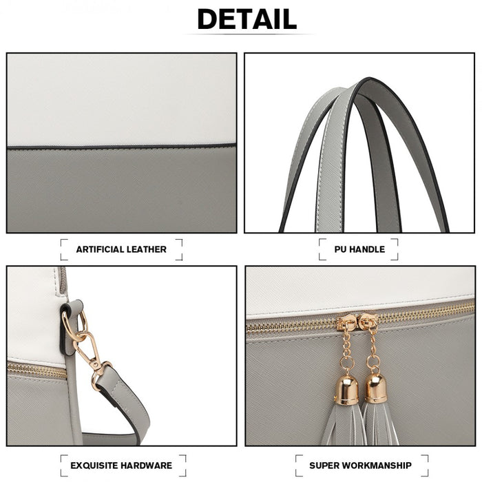 3-Piece PU Leather Tote Bag Set – Grey and White