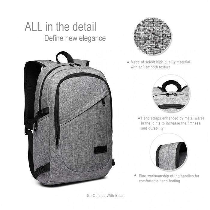 Business Laptop Backpack with USB Charging Port – Grey