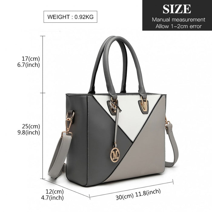 PU Leather Geometric Ombre Handbag – Grey