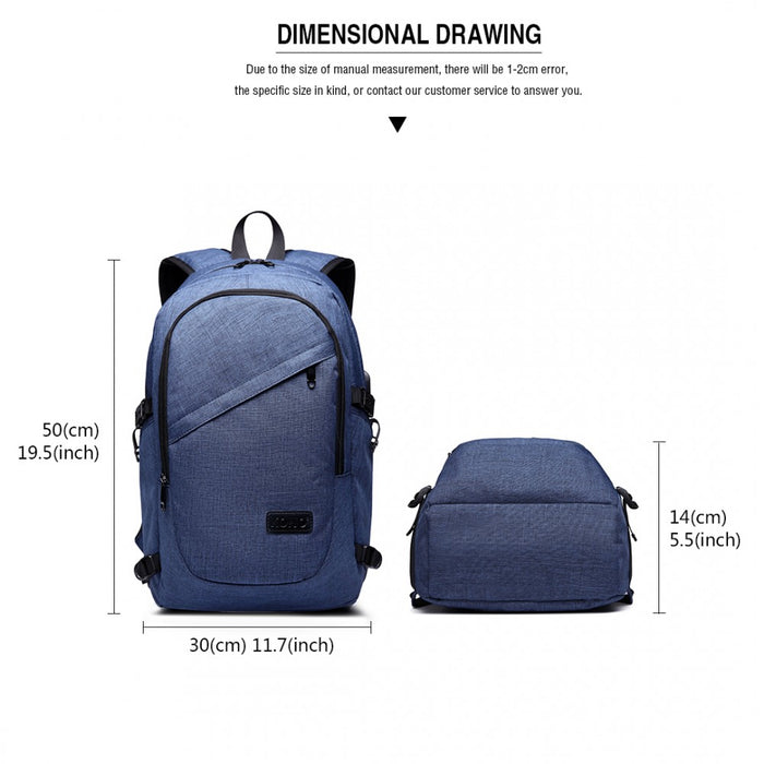 Business Laptop Backpack with USB Charging Port – Navy Blue