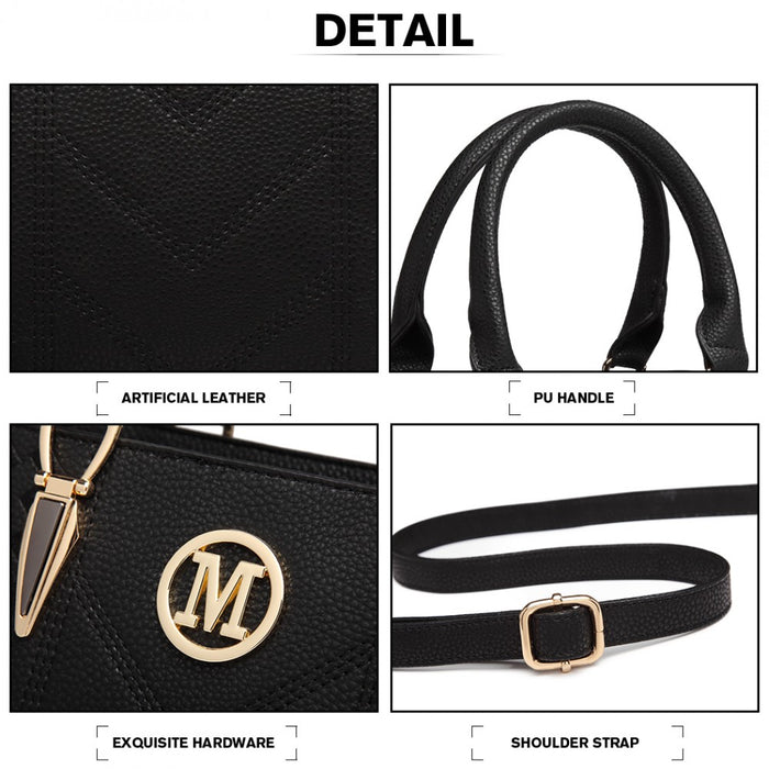 PU Leather Weave Effect Shoulder Bag – Black
