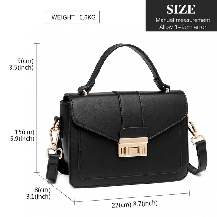 PU Leather Midi Handbag – Black