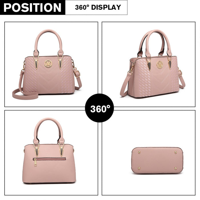 PU Leather Weave Effect Shoulder Bag – Pink