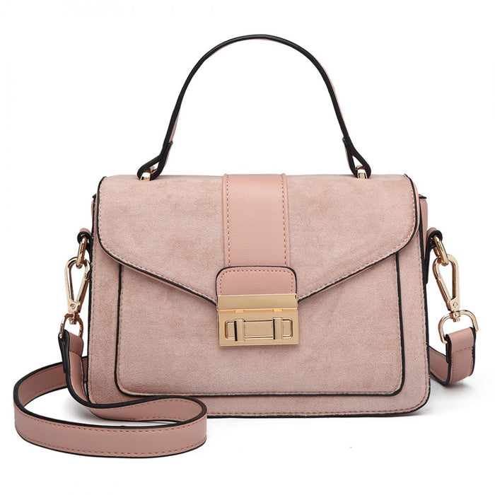 Matte PU Leather Midi Handbag Crossbody Bag – Pink