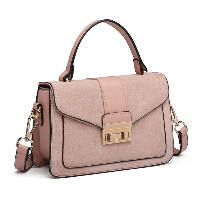 Matte PU Leather Midi Handbag Crossbody Bag – Pink