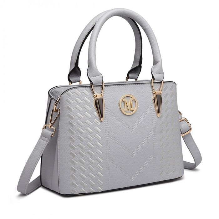 PU Leather Weave Effect Shoulder Bag – Light Grey