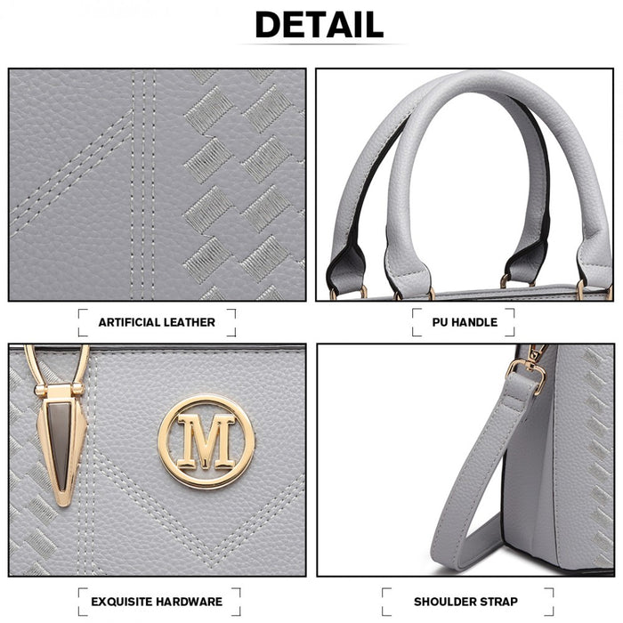 PU Leather Weave Effect Shoulder Bag – Light Grey