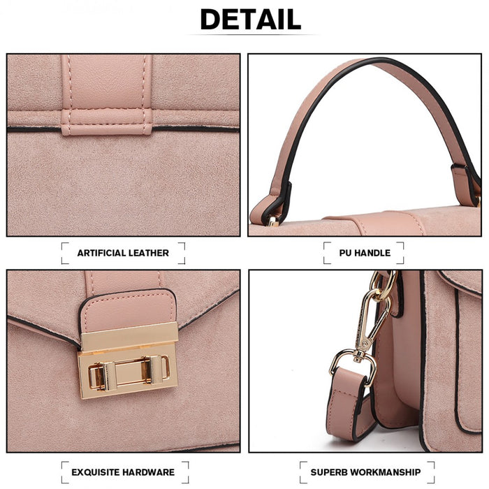 Matte PU Leather Midi Handbag Crossbody Bag – Pink