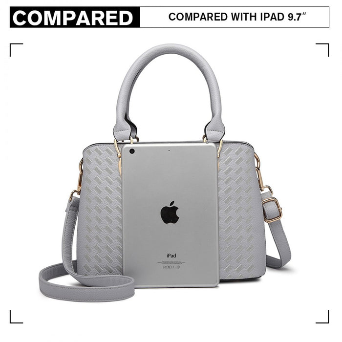 PU Leather Weave Effect Shoulder Bag – Light Grey