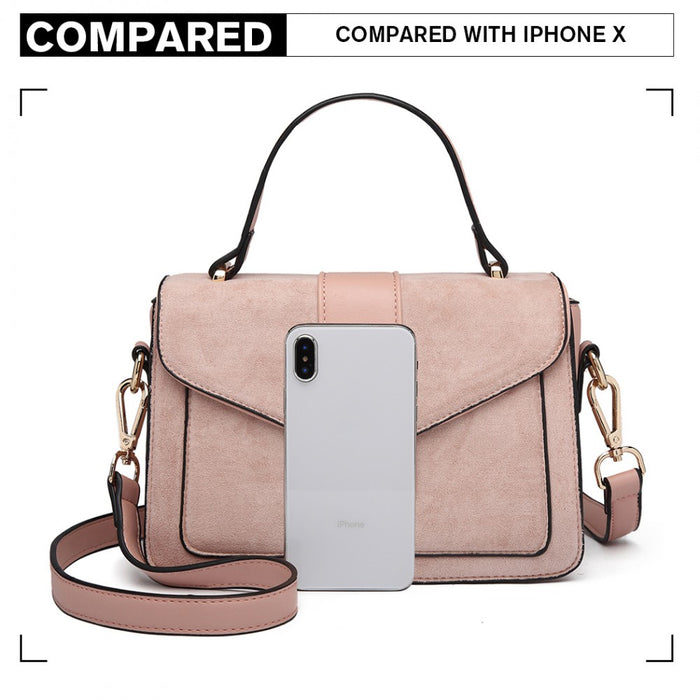 Matte PU Leather Midi Handbag Crossbody Bag – Pink