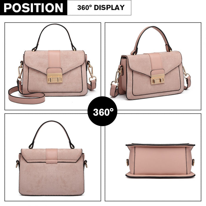 Matte PU Leather Midi Handbag Crossbody Bag – Pink