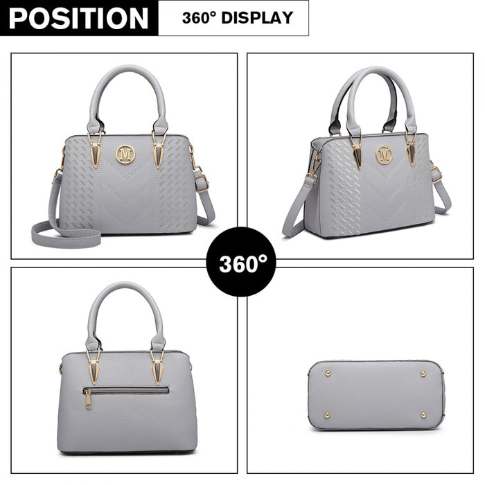 PU Leather Weave Effect Shoulder Bag – Light Grey