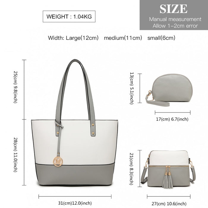 3-Piece PU Leather Tote Bag Set – Grey and White