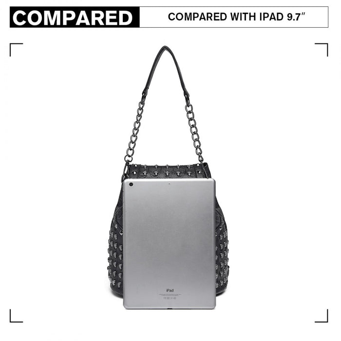 Skull Studded Backpack Shoulder Bag – Black