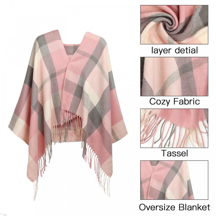 Women Fashion Long Shawl Grid Tassel Winter Warm Lattice Large Scarf – Pink