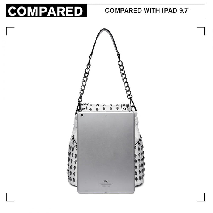 Skull Studded Backpack Shoulder Bag – Beige