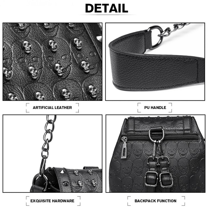 Skull Studded Backpack Shoulder Bag – Black