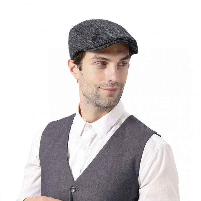 Cap-1 – Men's Newsboy Baker Boy Herringbone Flat Cap Hat – Grey