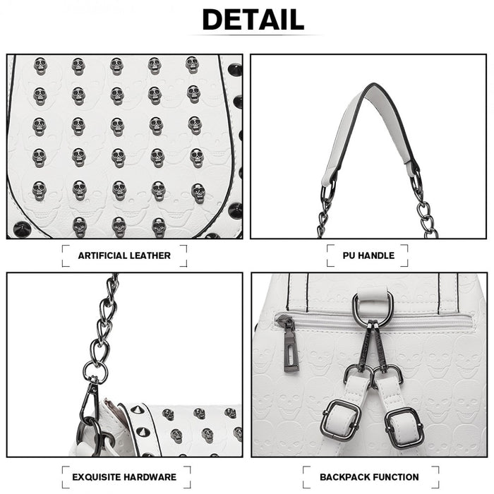Skull Studded Backpack Shoulder Bag – Beige