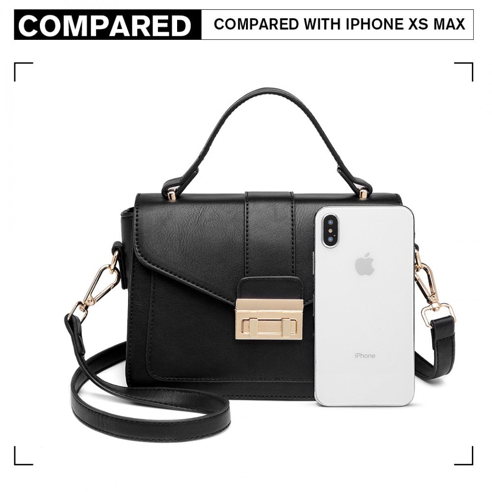 PU Leather Midi Handbag – Black