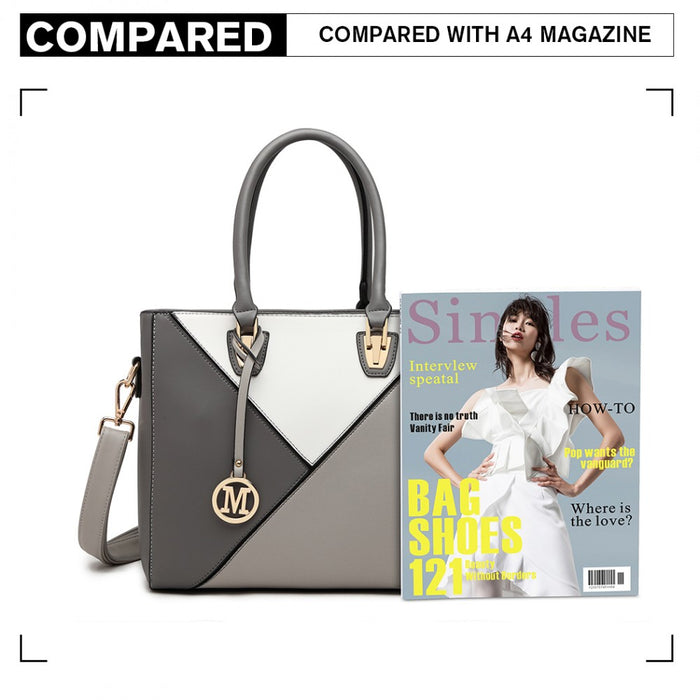 PU Leather Geometric Ombre Handbag – Grey