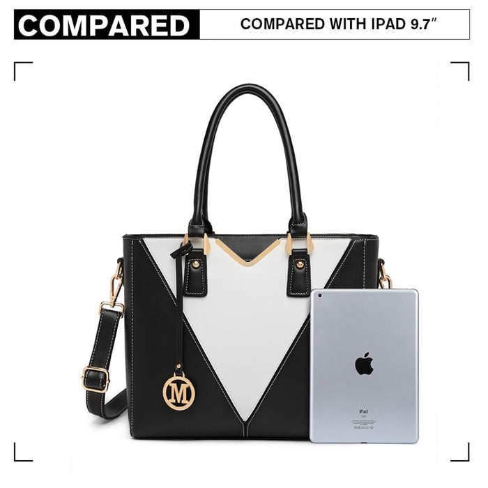 PU Leather V-Shape Shoulder Handbag – Black