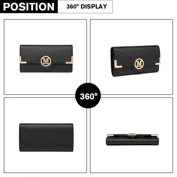 PU Leather Classic Long Purse – Black