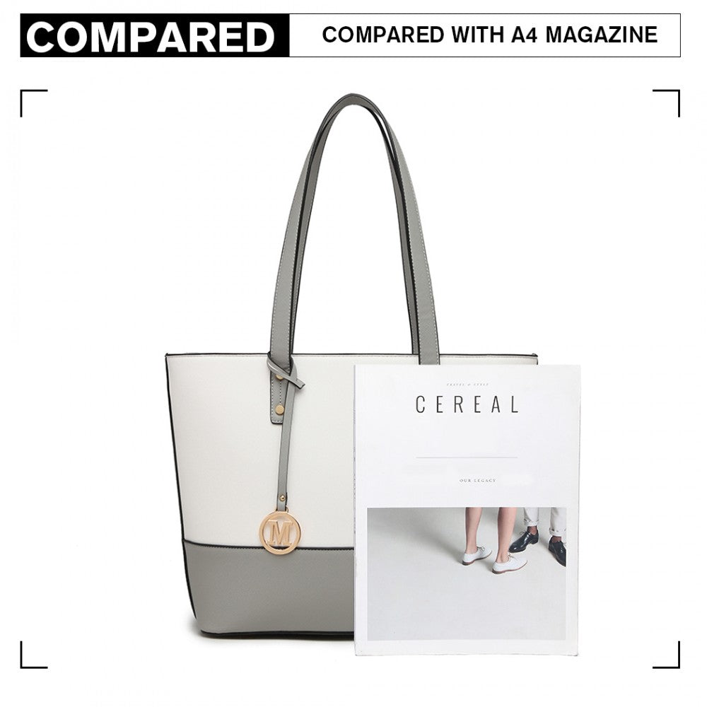 3-Piece PU Leather Tote Bag Set – Grey and White